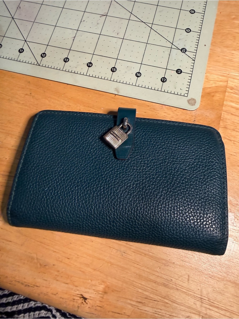 Michael Kors Teal Pebbled Leather Zip Wallet with Padlock Charm